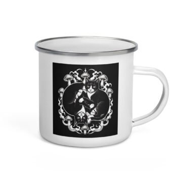 Midnight Curl Enamel Camp Mug | Psychedelic Cat Mug | Keanu Organics