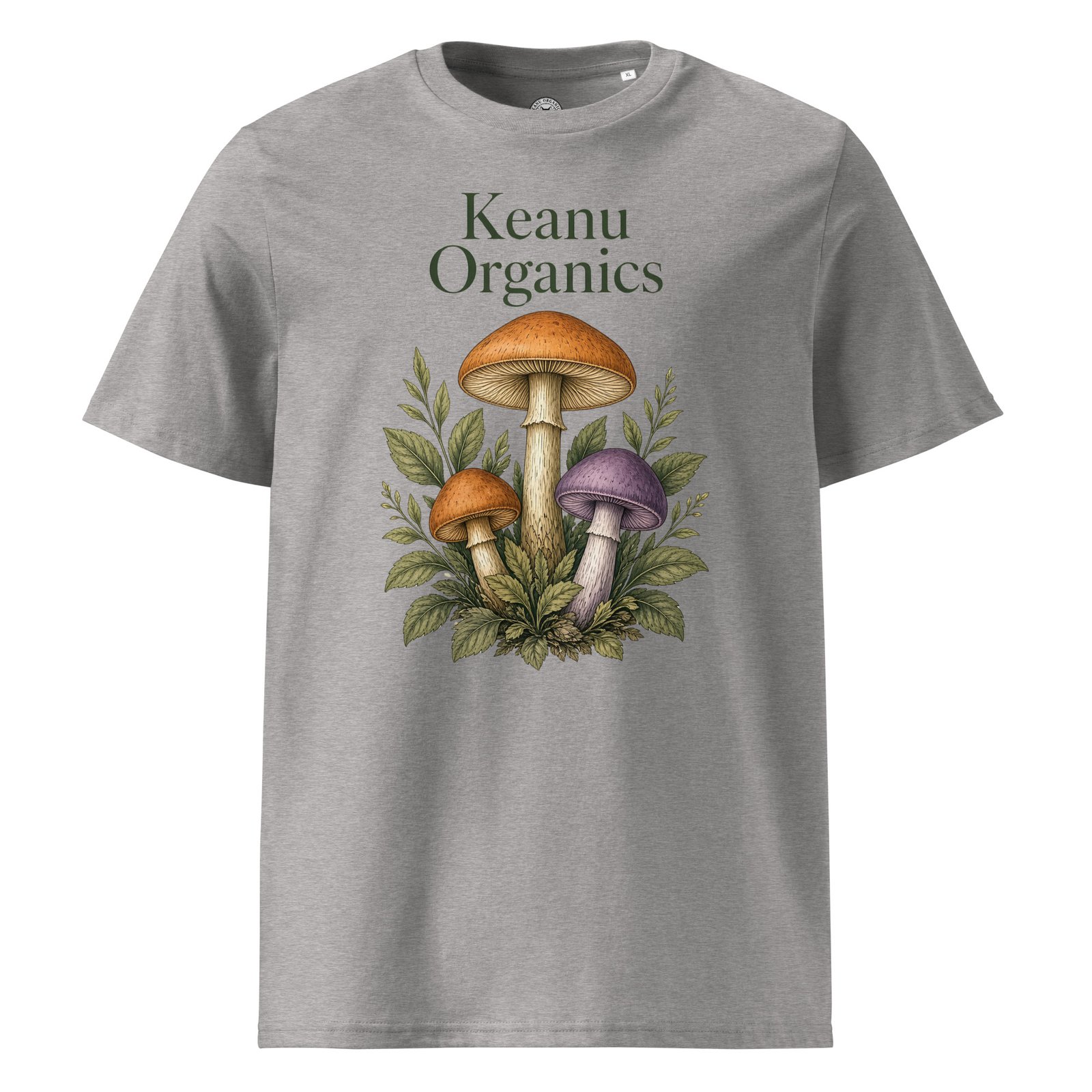 Mystic Mycelium Cotton Organic Mushroom Tee — heather grey front