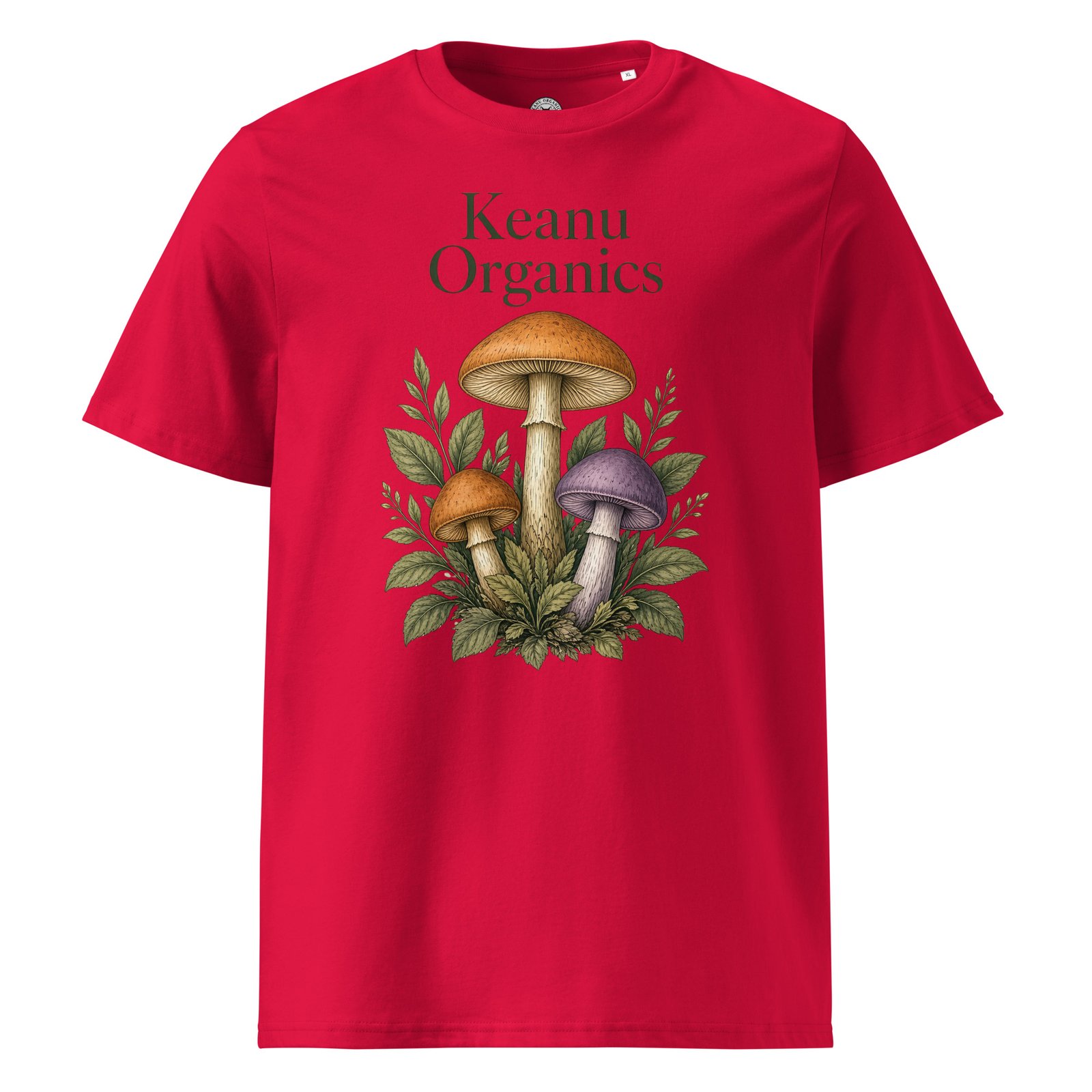 Mystic Mycelium Cotton Organic Mushroom Tee — red front