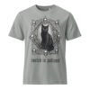 Patience & Poison Vintage Black Cat T-shirt — misty grey front