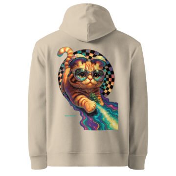 Trippy Traveler Cruiser Hoodie | Organic Psychedelic Cat Hoodie | Keanu Organics