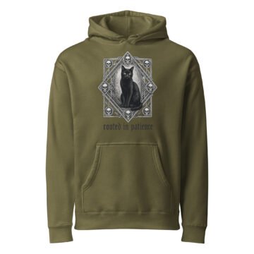 Patience & Poison Hoodie | Heavyweight Fleece Black Cat Mandala Hoodie | Keanu Organics