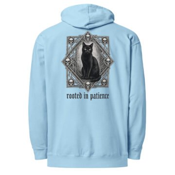 Patience & Poison Midweight Hoodie | Gothic Black Cat Design | Keanu Organics
