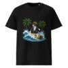 Keanu's Rasta Ride t-shirt with cat surfing between palm trees design