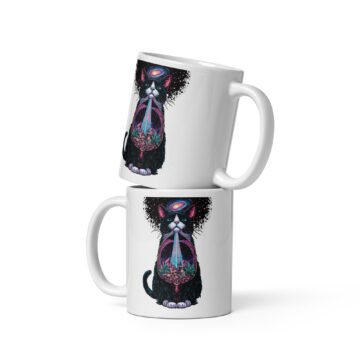 Psilocy-Cat Glossy Ceramic Mug | Mushroom Cat Art | Keanu Organics