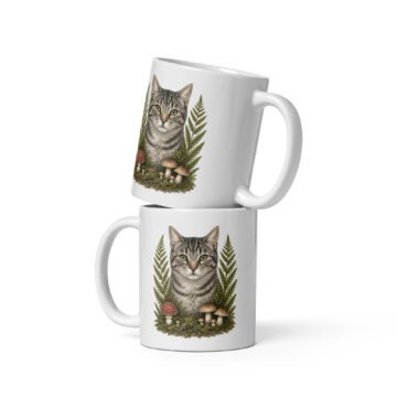 Moss & Whiskers Ceramic Mug | Organic Garden Cat Art | Keanu Organics