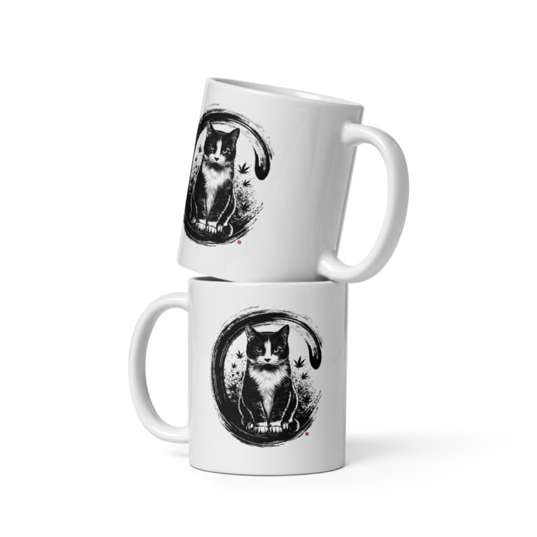 Enso Ceramic Mug with Zen circle cat artwork in Keanu's Garden