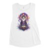 Prismatic Awakening ladies muscle tank with glowing cat and rooted design