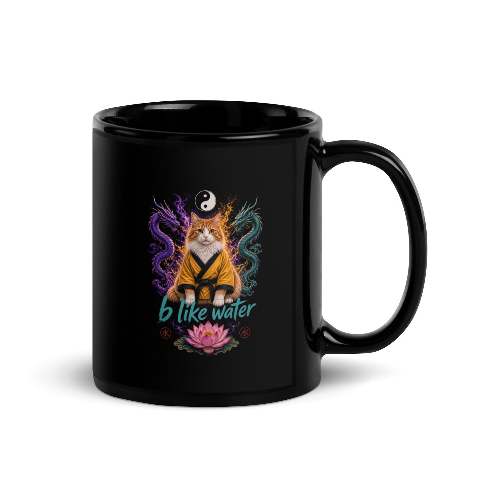 B Like Water Puddy Edition Mug — black 11 oz right | Keanu Organics