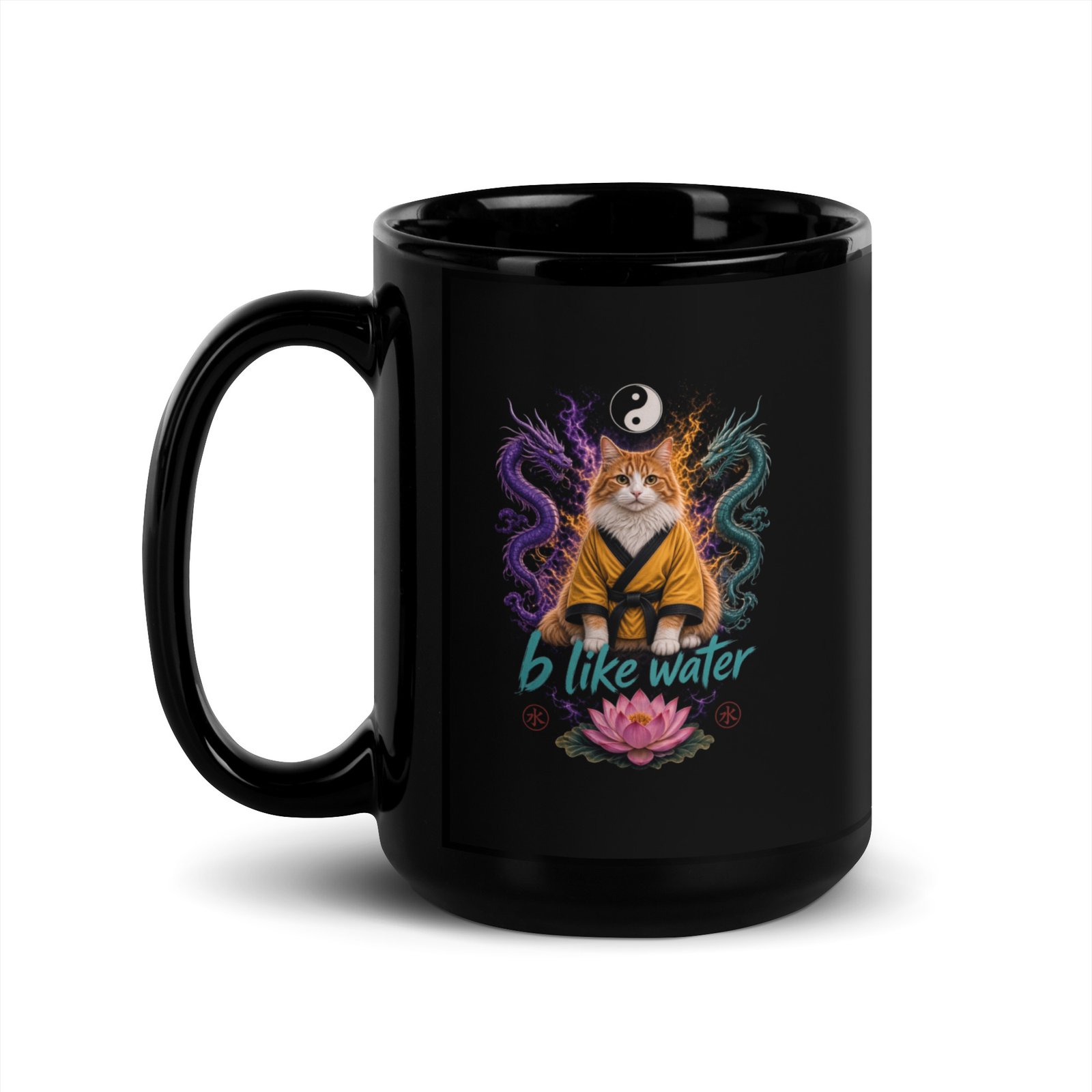 B Like Water Puddy Edition Mug — black 15 oz left | Keanu Organics