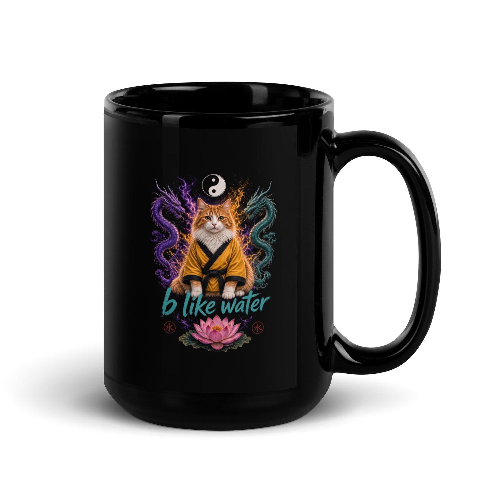 B Like Water Puddy Edition Mug — black 15 oz right | Keanu Organics