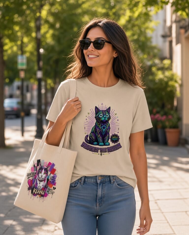 Realm Guardian garment dyed vintage tee lifestyle — Protect the Realm cat print