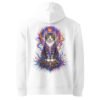 Prismatic Awakening — Heavyweight Organic Fleece Cruiser Cosmic Cat Hoodie — White — back