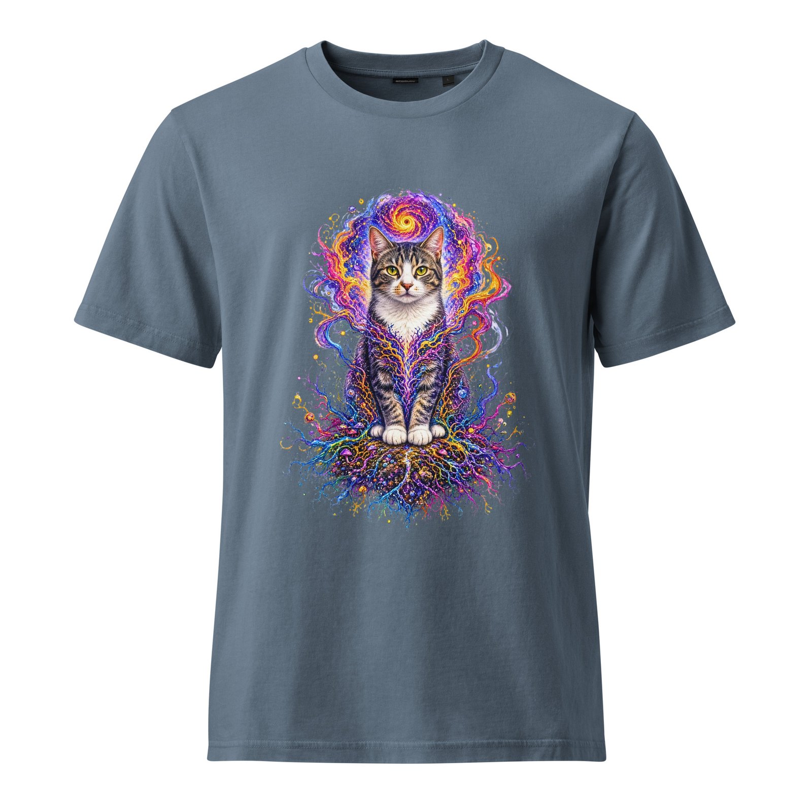 Prismatic Awakening — Garment-Dyed Cotton Cosmic Cat Tee — Garment-Dyed Deep Teal — front