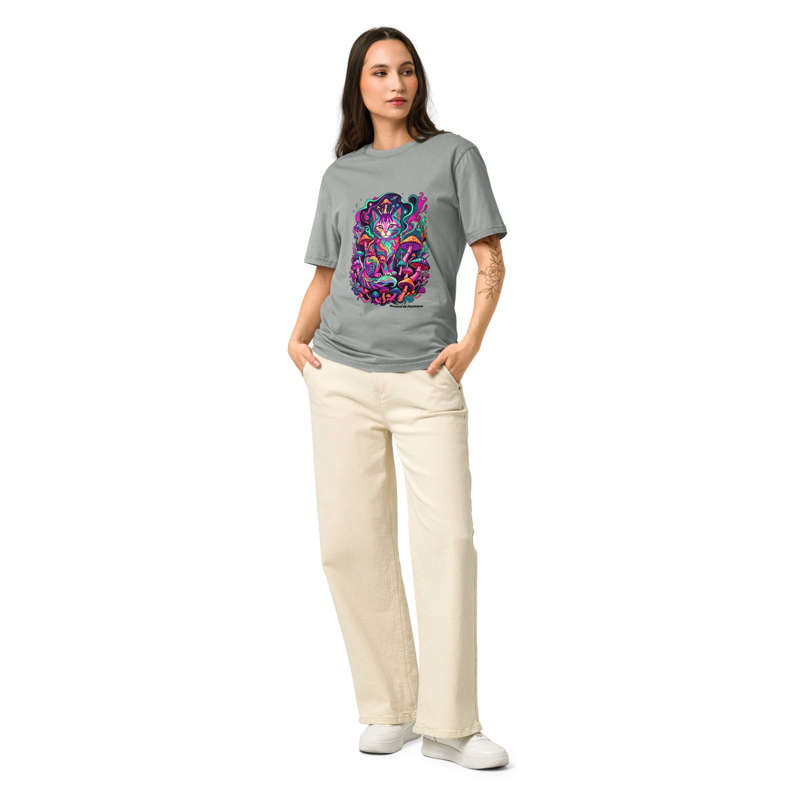 Mushroom Guardian unisex garment dyed vintage t-shirt front misty grey