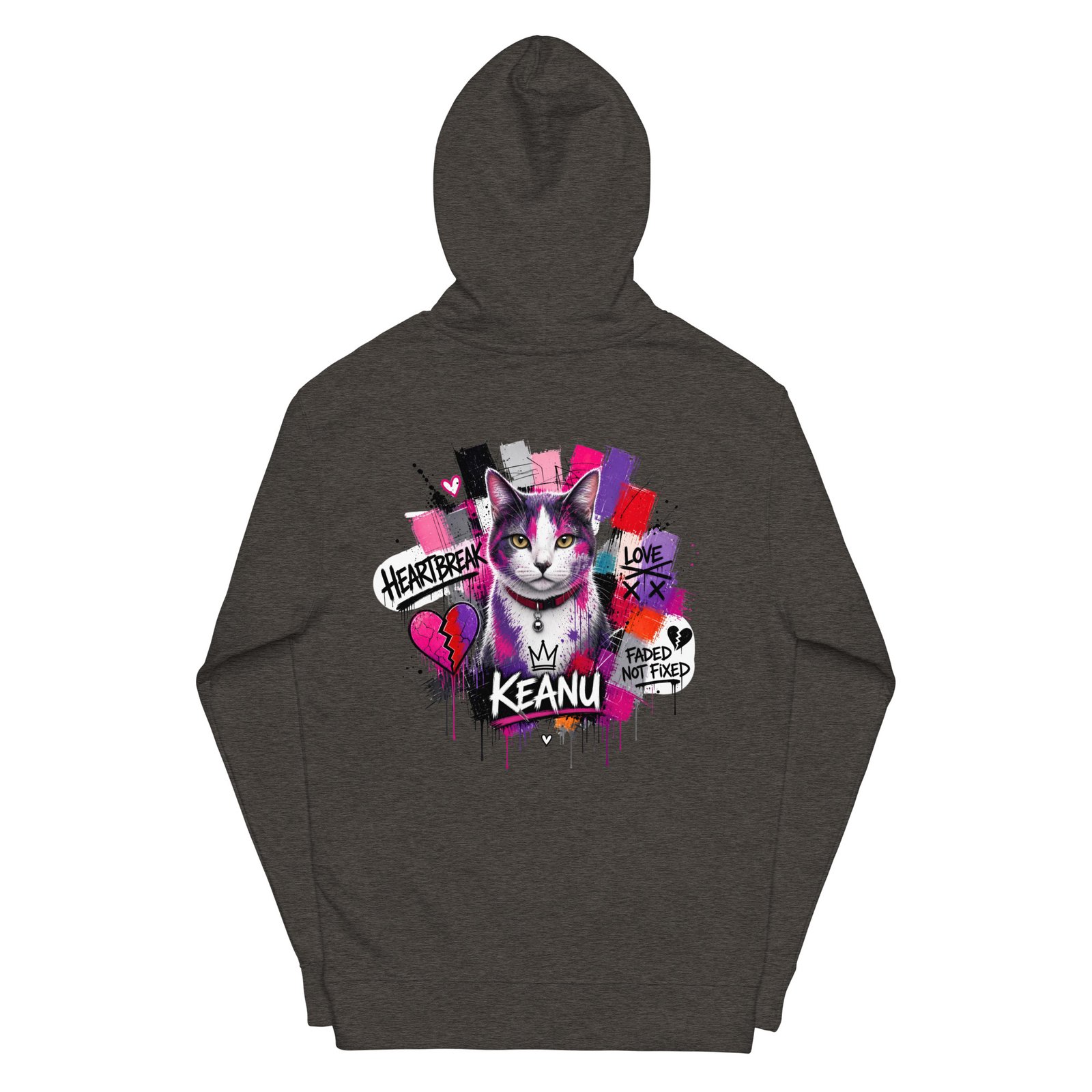 Neon Heartbreak — Cotton-Face Fleece Midweight Psychedelic Cat Hoodie — back