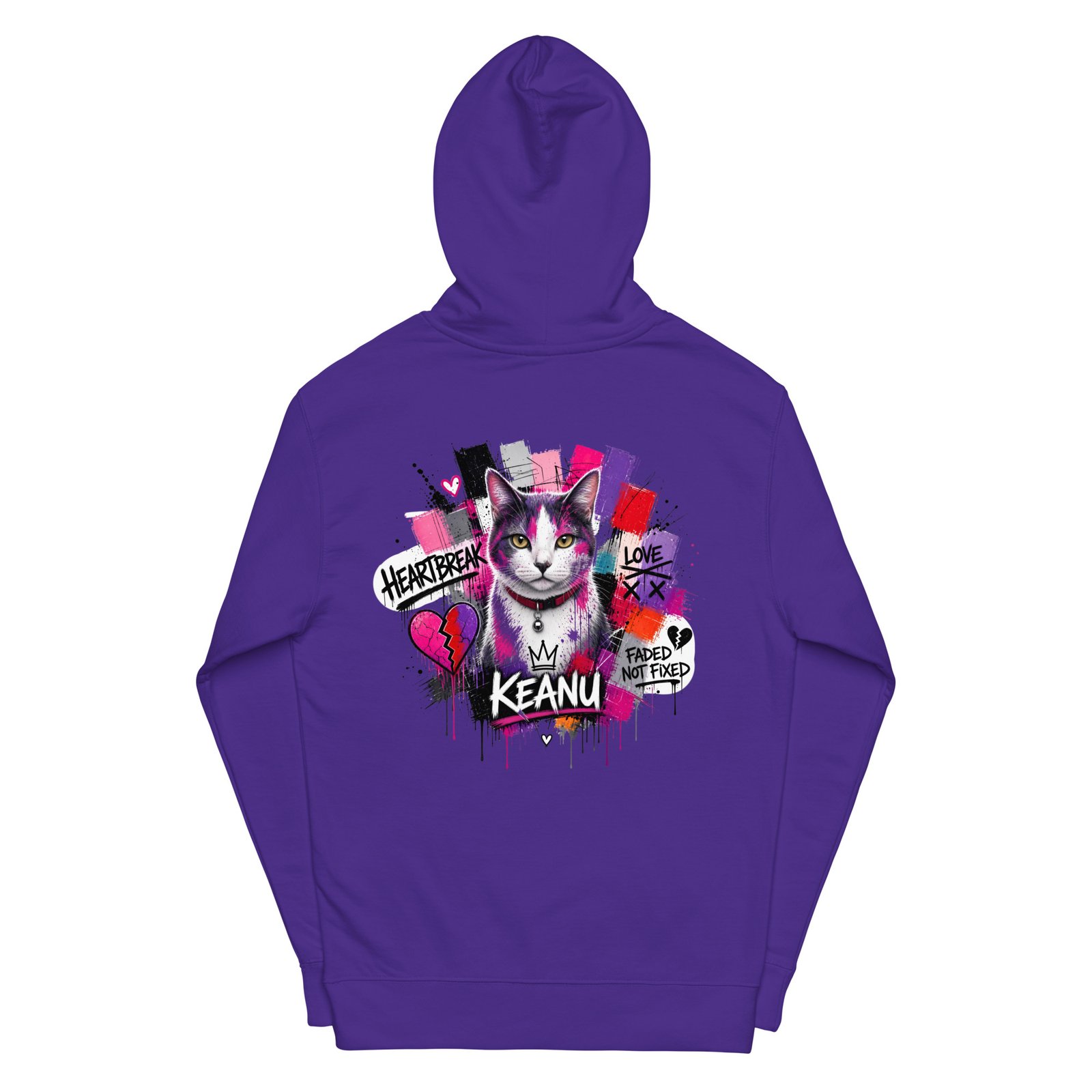 Neon Heartbreak — Cotton-Face Fleece Midweight Psychedelic Cat Hoodie — back