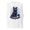 Front view of Realm Guardian Unisex Muscle Shirt featuring guardian cat artwork