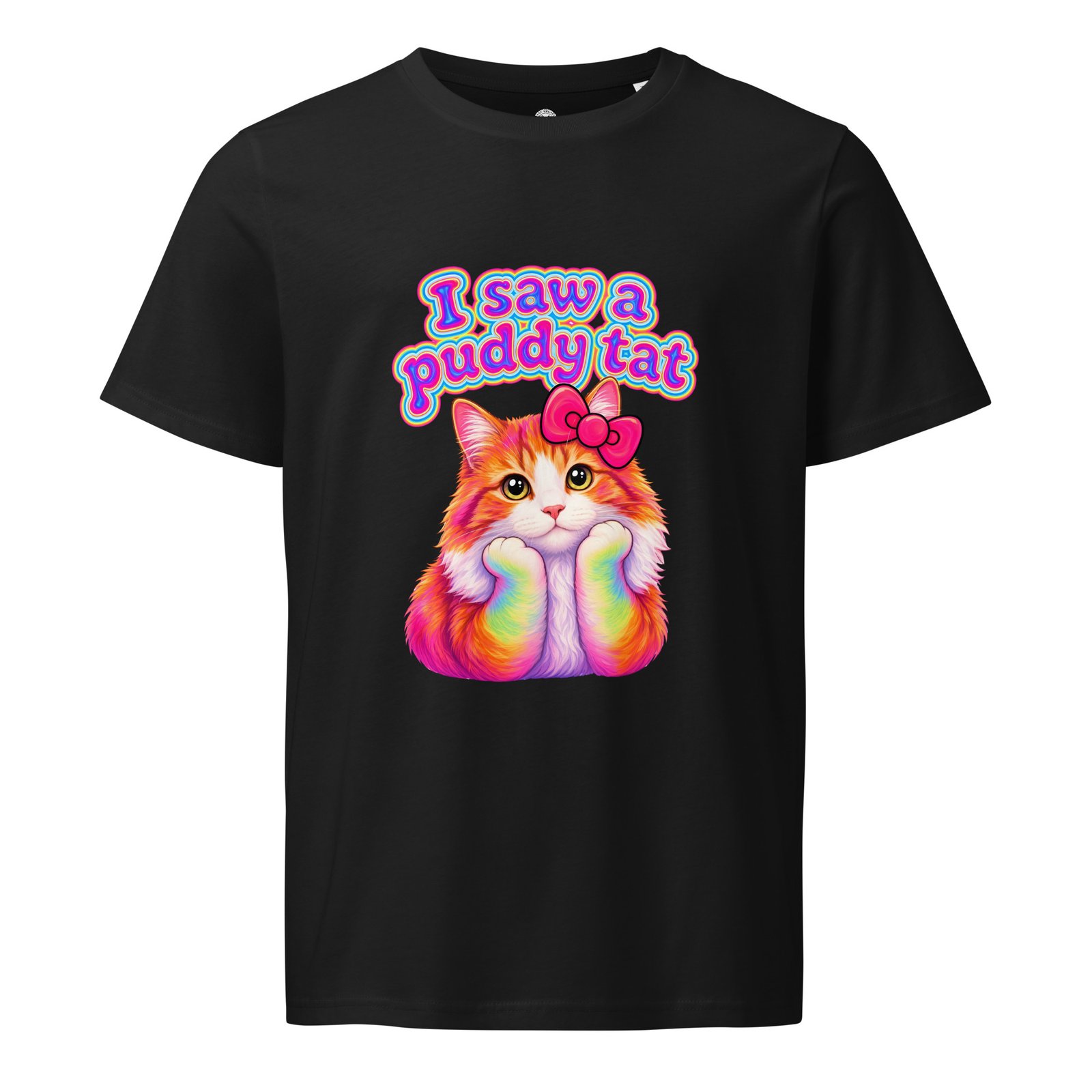 Puddy Tat Mid-Light Tee — black front | Keanu Organics