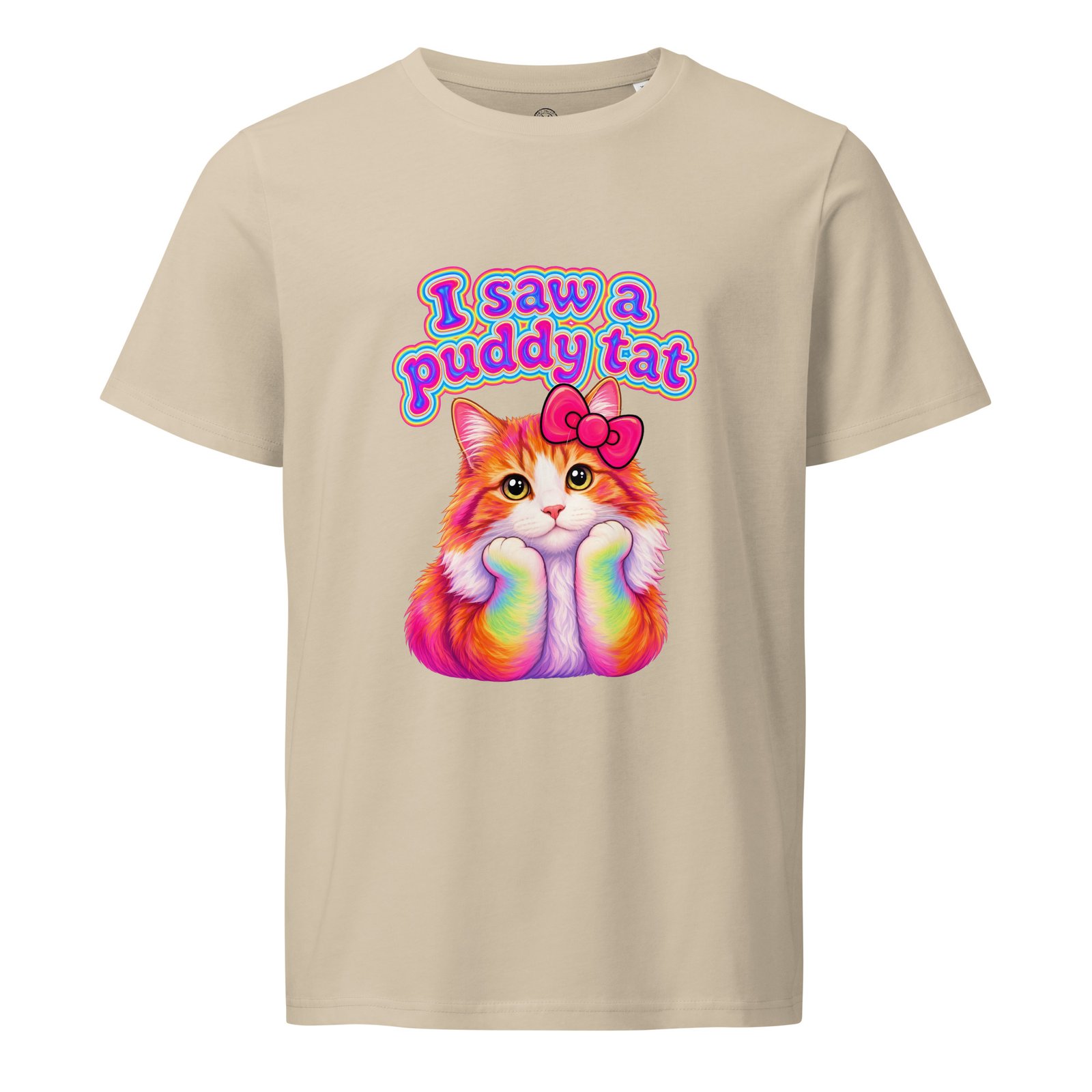 Puddy Tat Mid-Light Tee — desert dust front | Keanu Organics