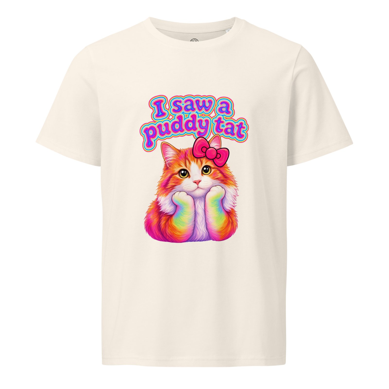 Puddy Tat Mid-Light Tee — vintage white front | Keanu Organics