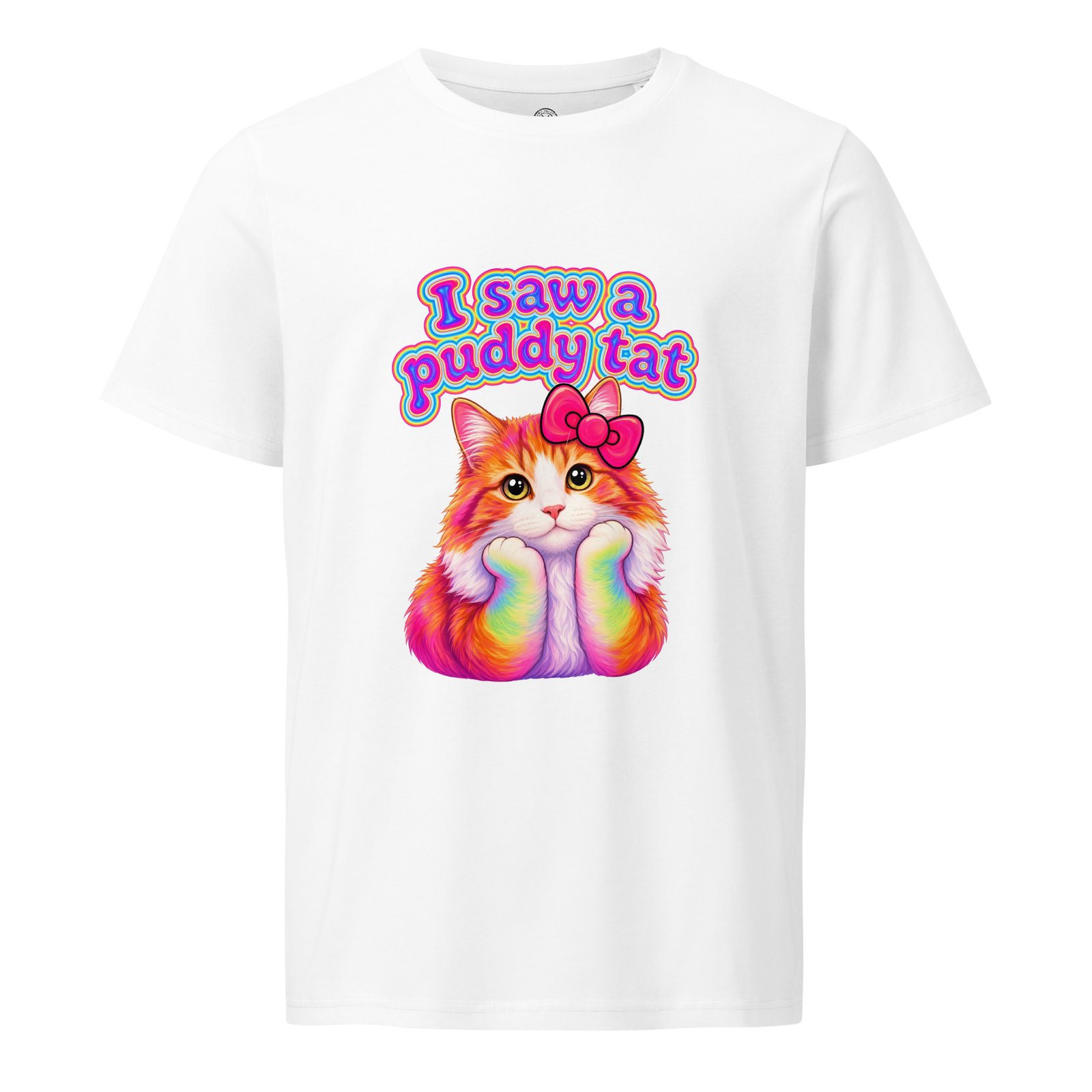Puddy Tat Mid-Light Tee — white front | Keanu Organics