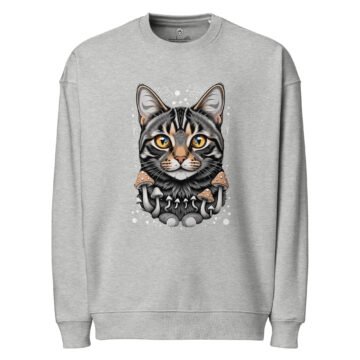 Mushroom Tabby — Organic Fleece Oversized Mushroom Sweatshirt — Heather Grey — front