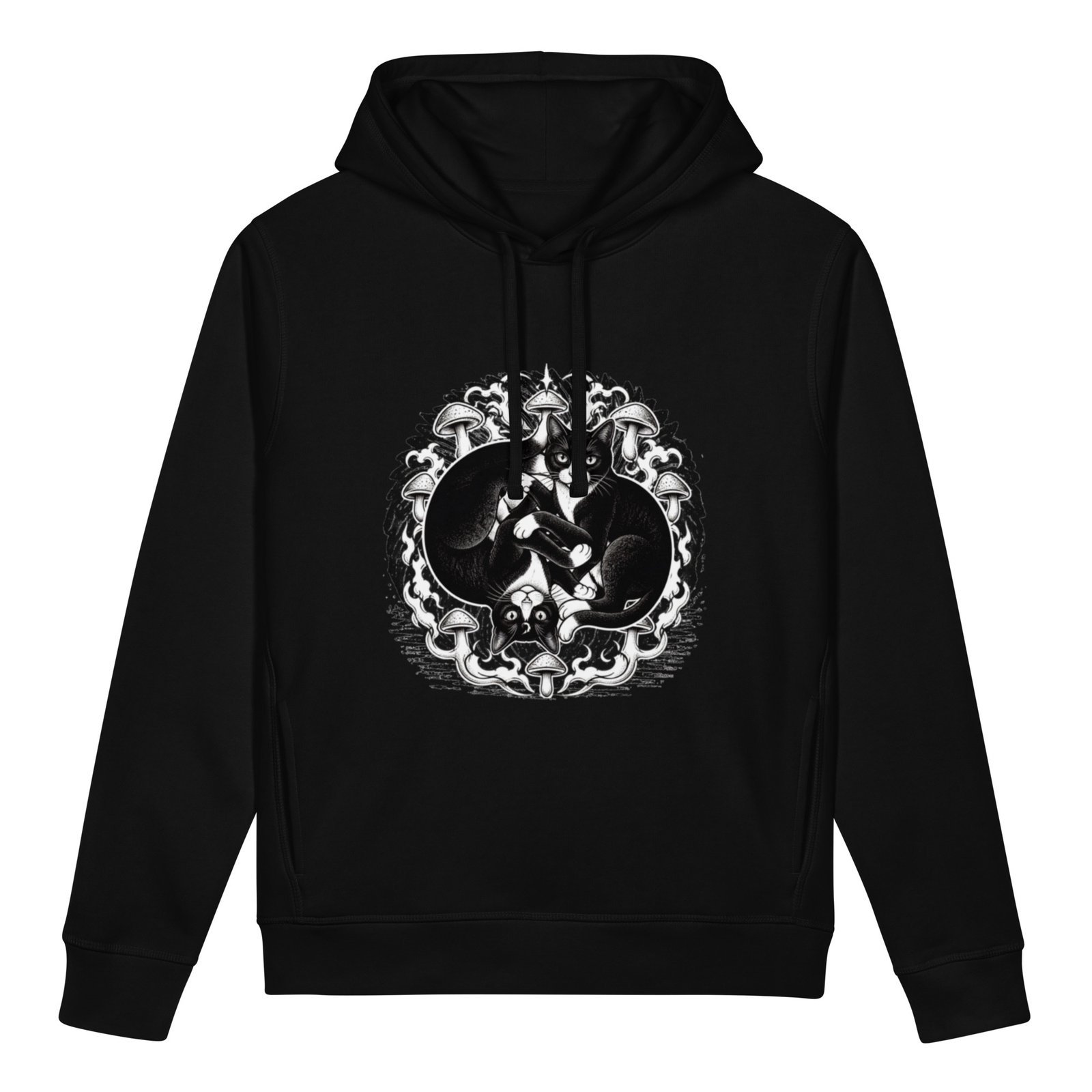 Midnight Curl Side-Pocket Hoodie — black front | Keanu Organics