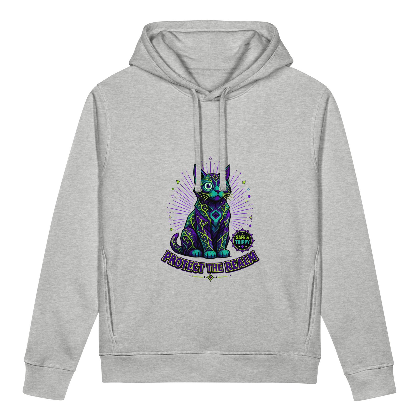 Realm Guardian / Hypnotic unisex organic side pocket hoodie front heather grey