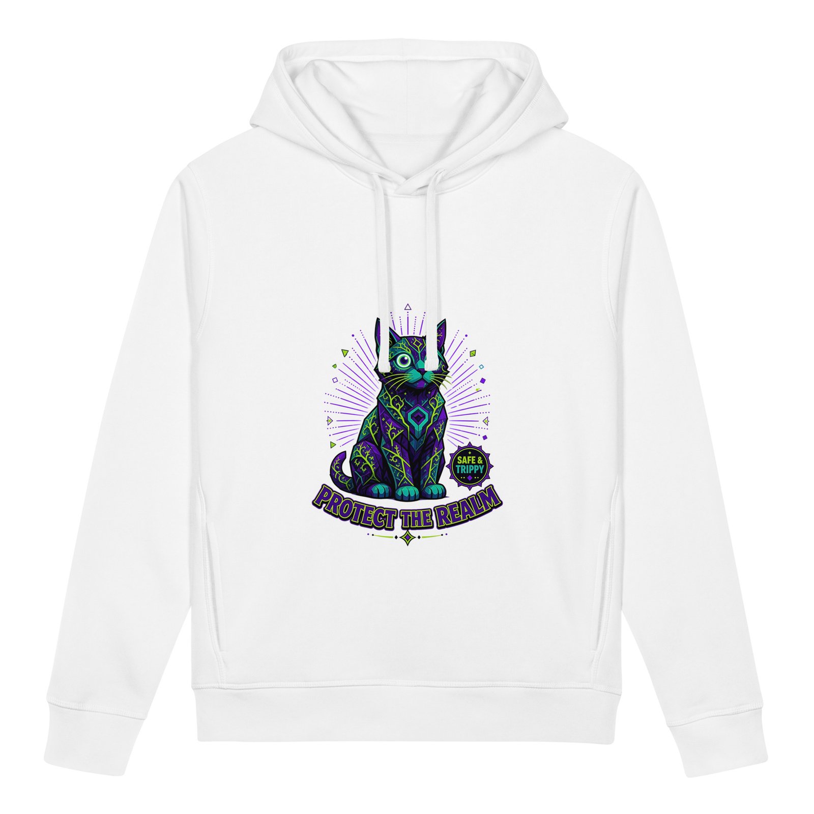 Realm Guardian / Hypnotic unisex organic side pocket hoodie front white