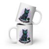 Realm Guardian mug in White, front — original cat art by Keanu Organics