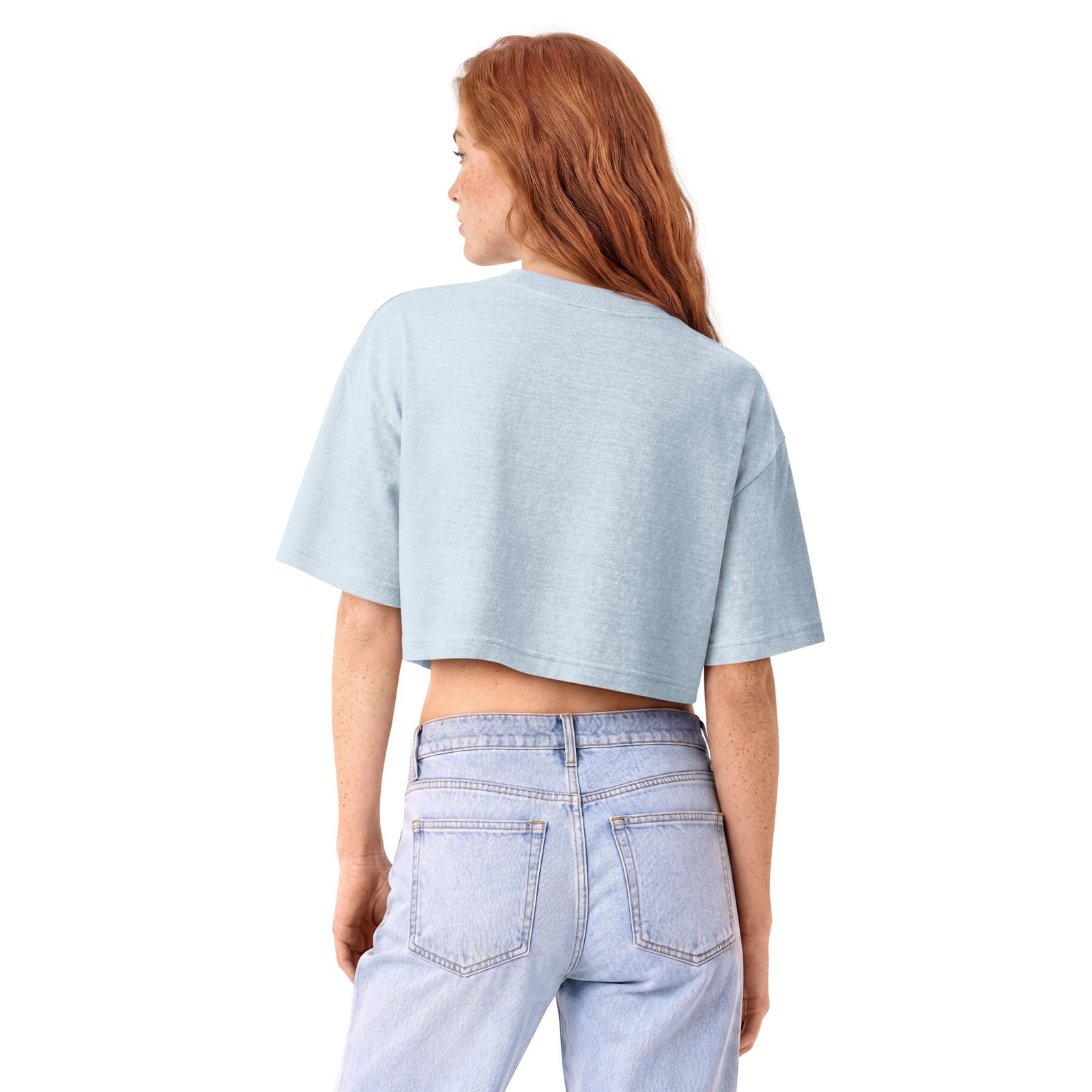 Mahavatar Keanu Blessing women's garment-dyed cropped tee back light washed denim