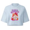 Puddy Tat Women's Garment-Dyed Cropped Tee — light washed denim front | Keanu Organics
