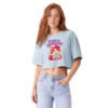 Puddy Tat Women's Garment-Dyed Cropped Tee — light washed denim front | Keanu Organics