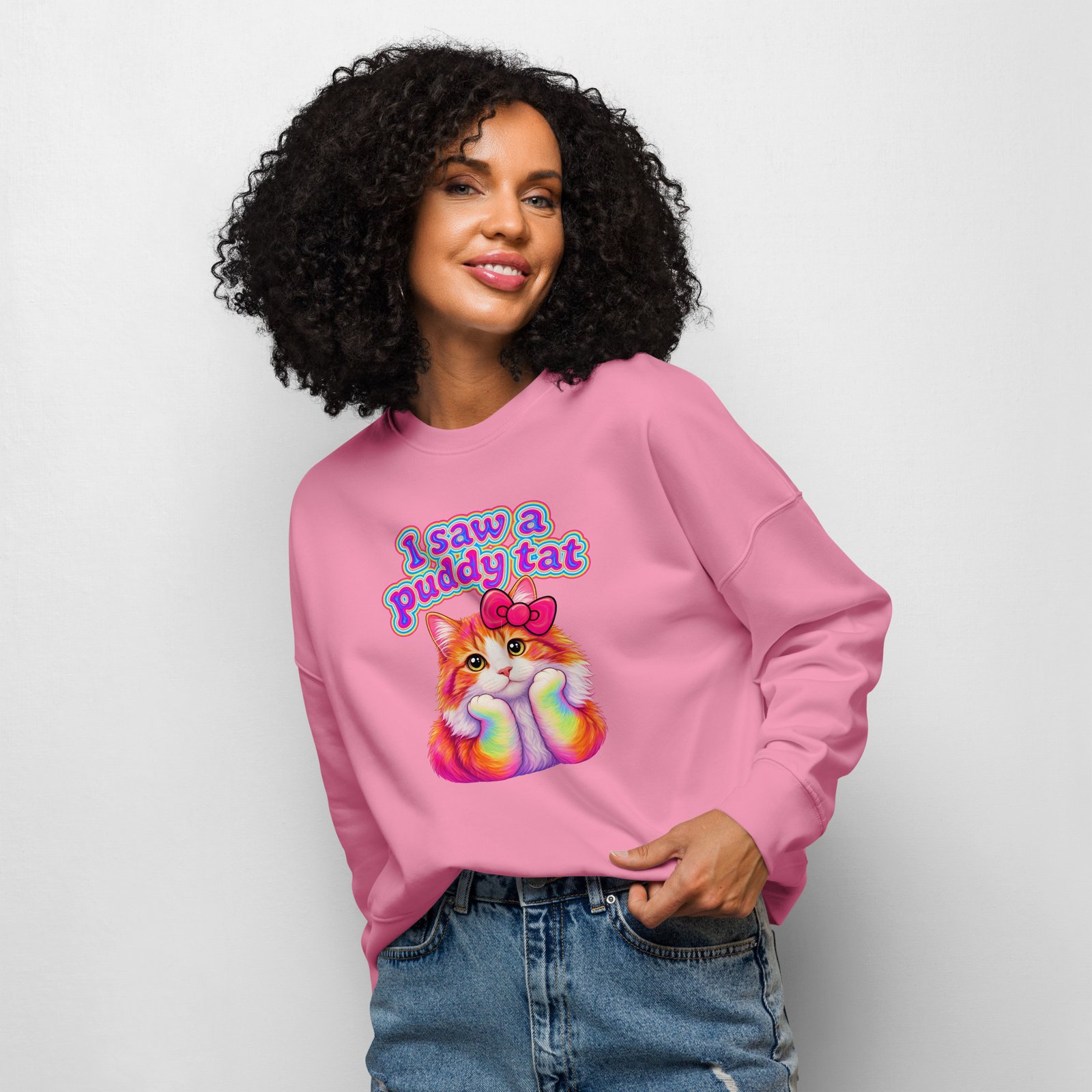 Puddy Tat Crew Sweatshirt bubble pink front