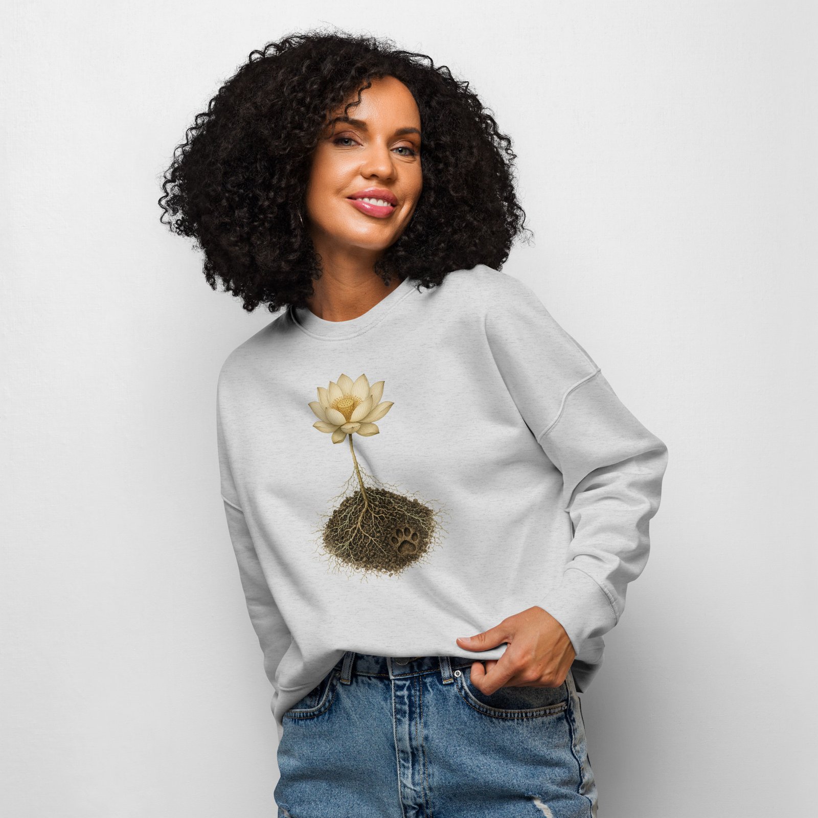 Lotus Paw Crew Sweatshirt cool heather grey front