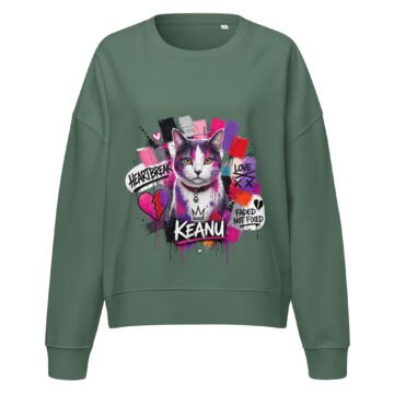 Neon Heartbreak women's psychedelic cat crewneck front
