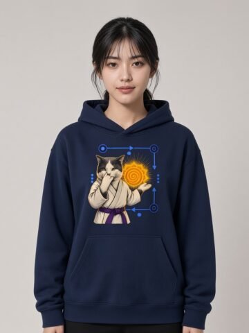 Woman wearing the French Navy Keanu's Breathwork relaxed hoodie, front view