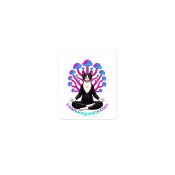 Mushroom Meditation Die-Cut Sticker — Keanu in lotus pose under neon mushrooms