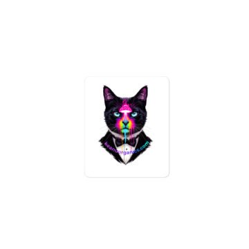 Hypnotic Keanu Die-Cut Sticker — Keanu in a tuxedo with cyan eyes and rainbow drips