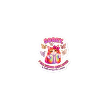 Distracted Puddy Tat Die-Cut Sticker — Puddy Tat in a pink bow with moths: Sorry, I was thinking about moths