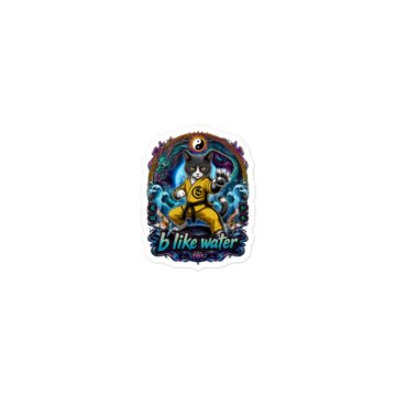 B Like Water Die-Cut Sticker — Keanu in a yellow gi in a kung-fu stance among waves and dragons