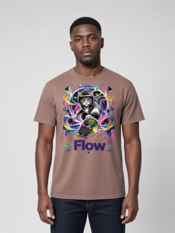 Man wearing the Kaffa Coffee Flow State Garment-Dyed Tee, front view