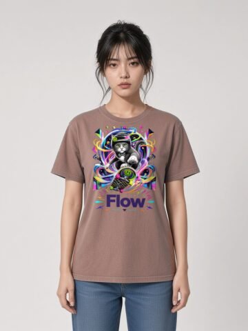 Woman wearing the Kaffa Coffee Flow State Garment-Dyed Tee, front view