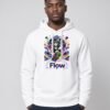 Man wearing the White Flow State side-pocket hoodie, front view