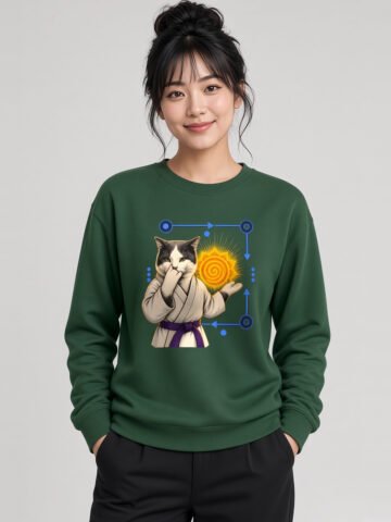 Woman wearing the Bottle Green Keanu's Breathwork Sweatshirt, front view