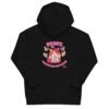Distracted Puddy Tat Hoodie front black — Puddy Tat in a pink bow with moths