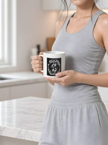 Midnight Curl Enamel Mug held by model