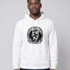 Man wearing the White Midnight Curl side-pocket hoodie, front view