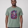 Man wearing the Green Bay Mushroom Guardian garment-dyed tee, front view